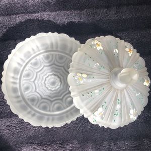 Vintage frosted cut glass covered candy dish